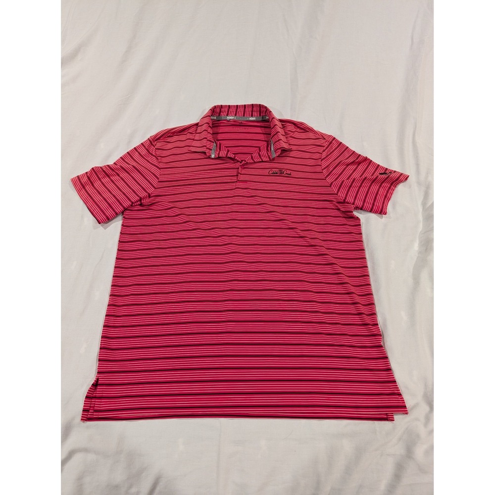 Adidas Mens Large Red Black Striped Golf‎ Polo Shirt Cobble Creek Short Sleeve
